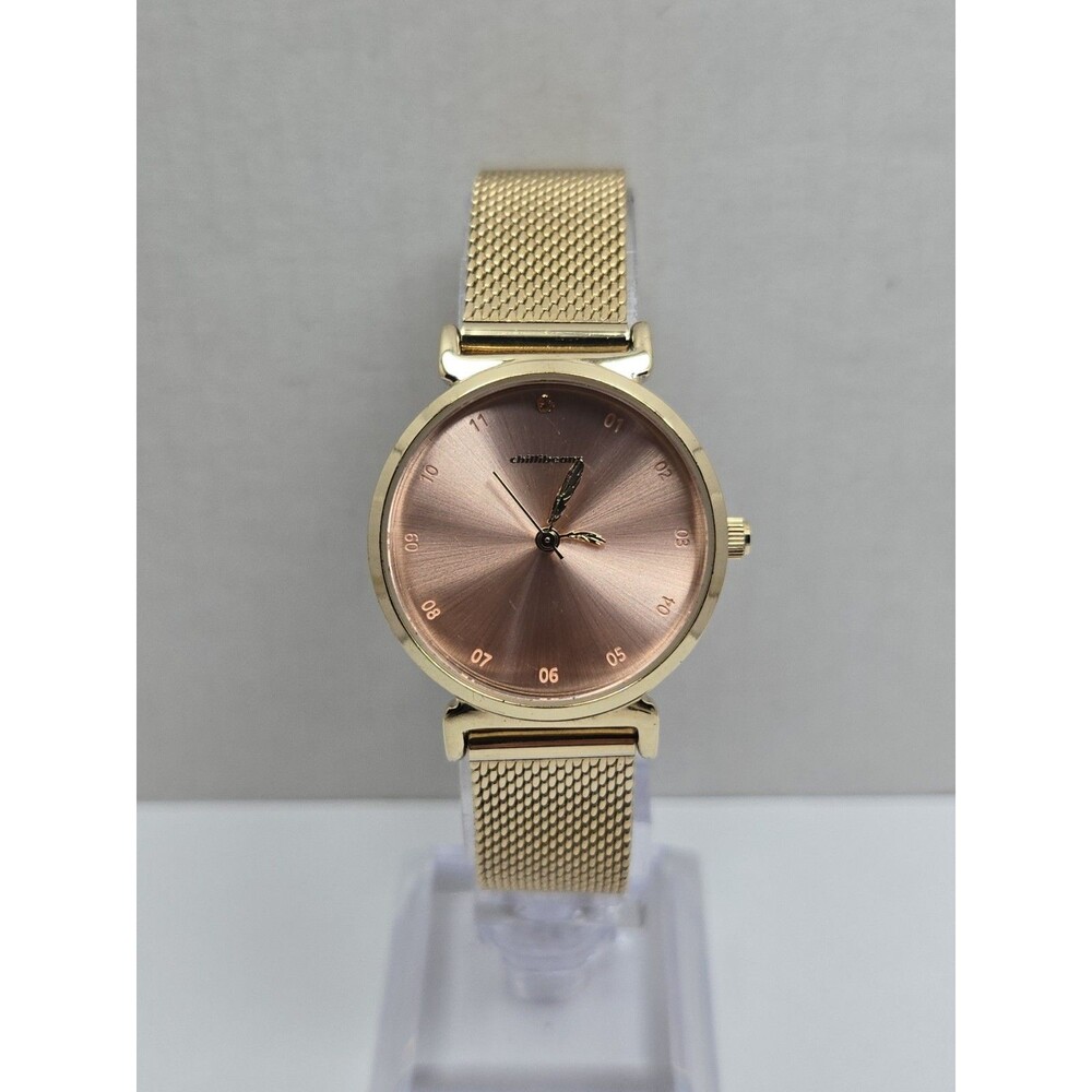 Chilli Beans Mae Natureza Womens Pink Dial Gold Tone Mesh 29mm Watch New Battery